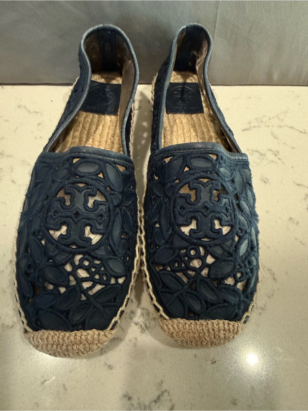 Tory Burch Navy Lace Espadrille Flats